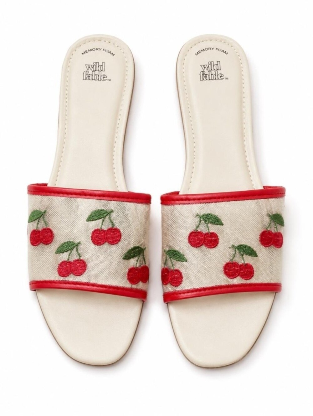 Wild Fable Womans Size 9 Cherry Embroidered Slide Sandals